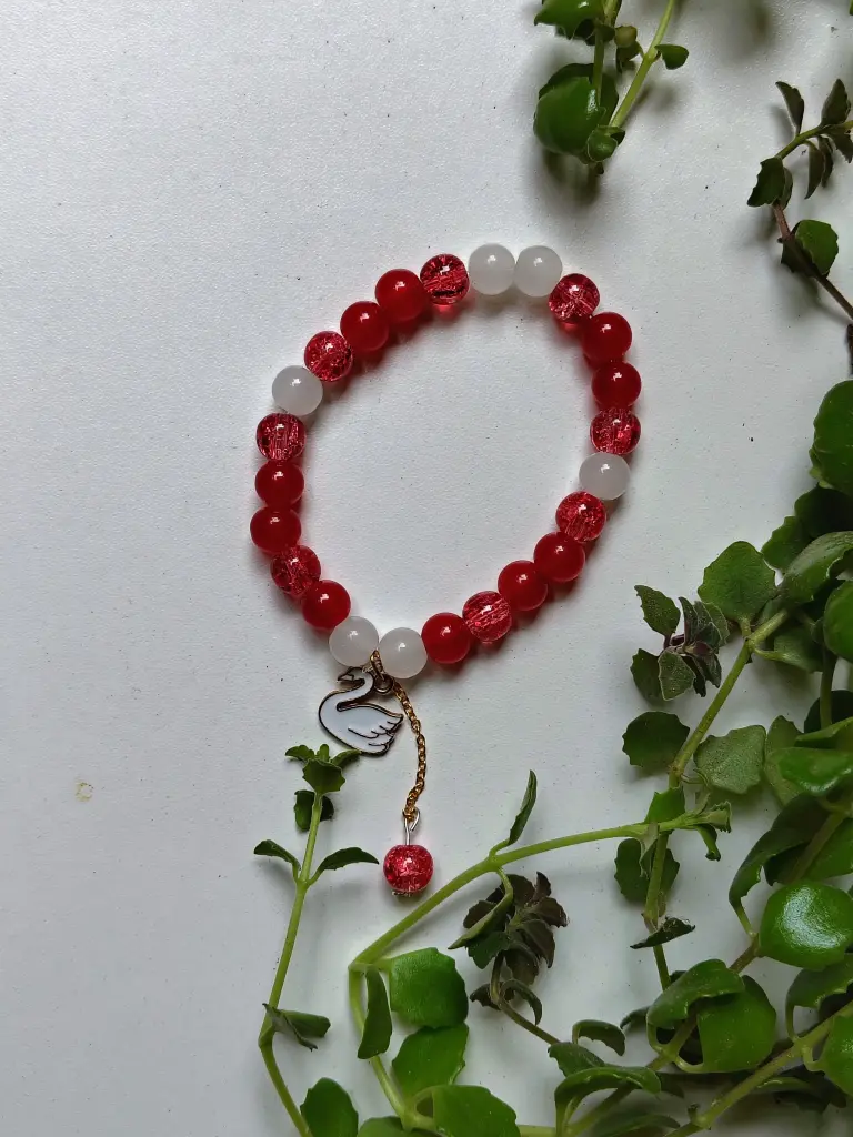 White and red charm bracelet