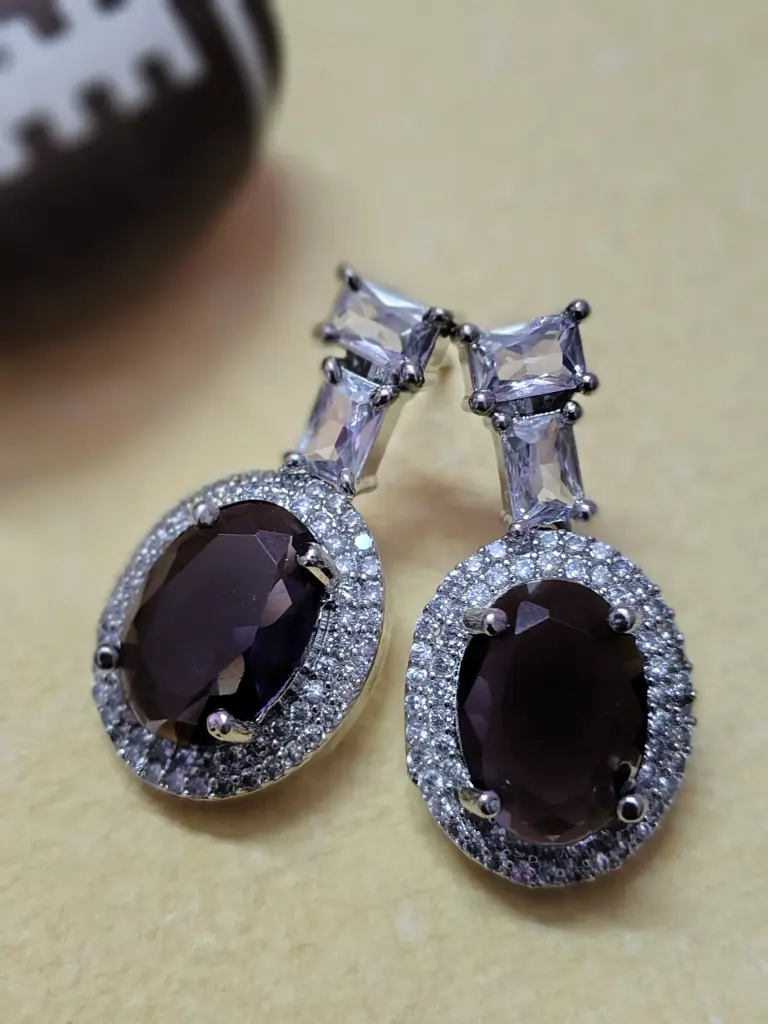 Purple colour American diamond earrings