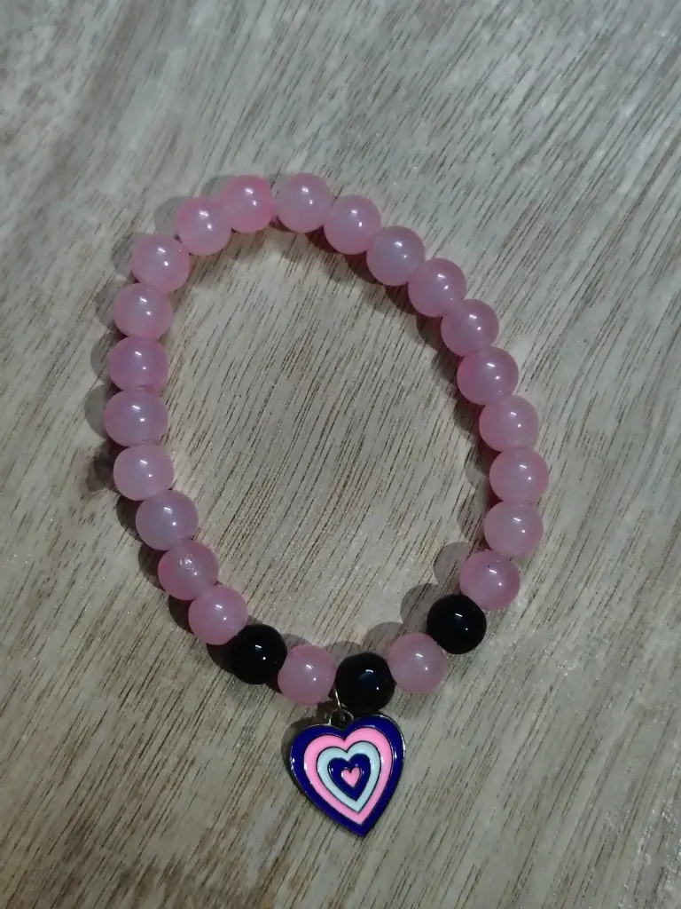 Pink and black colour charm bracelet