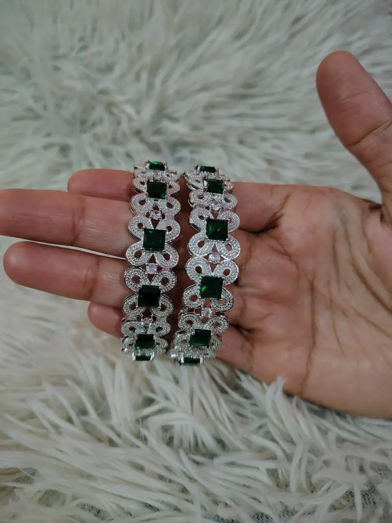Green colour American diamond bangles size (2-6)
