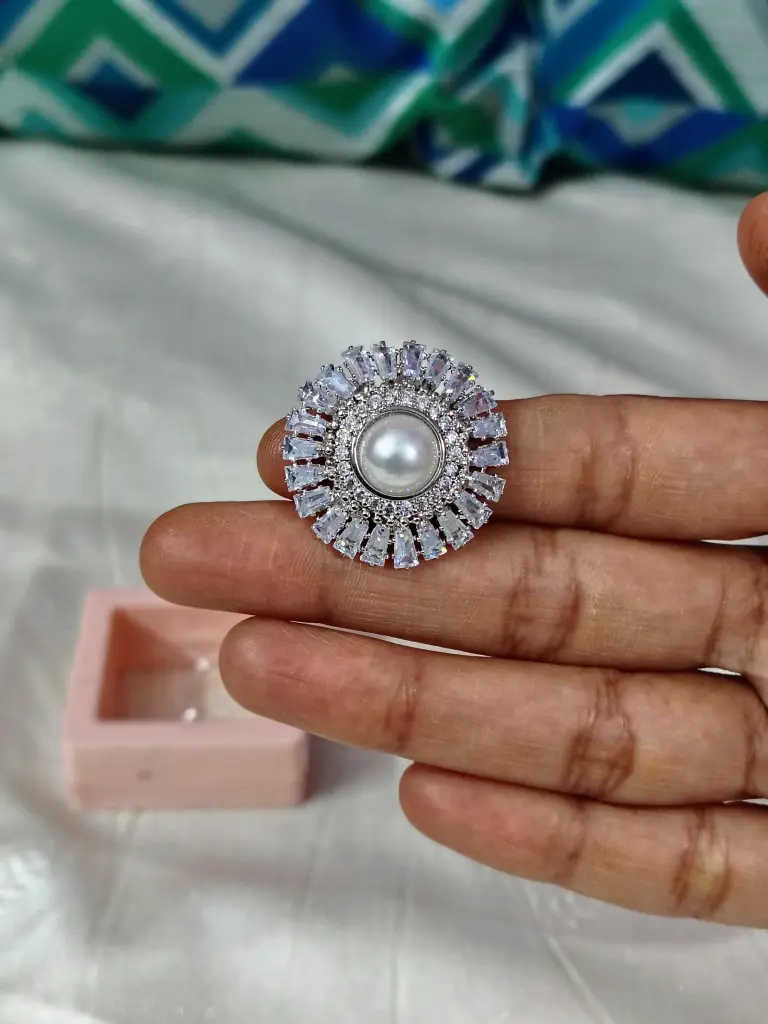 White pearl American diamond adjustable ring