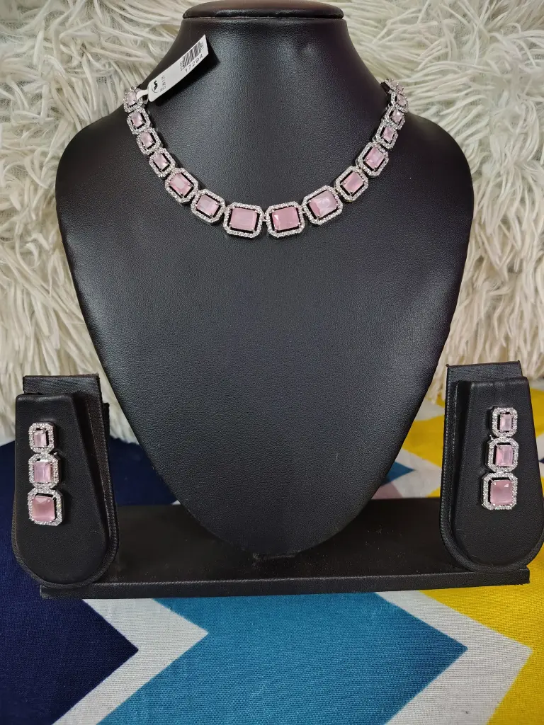 Pink colour American diamond jewellery