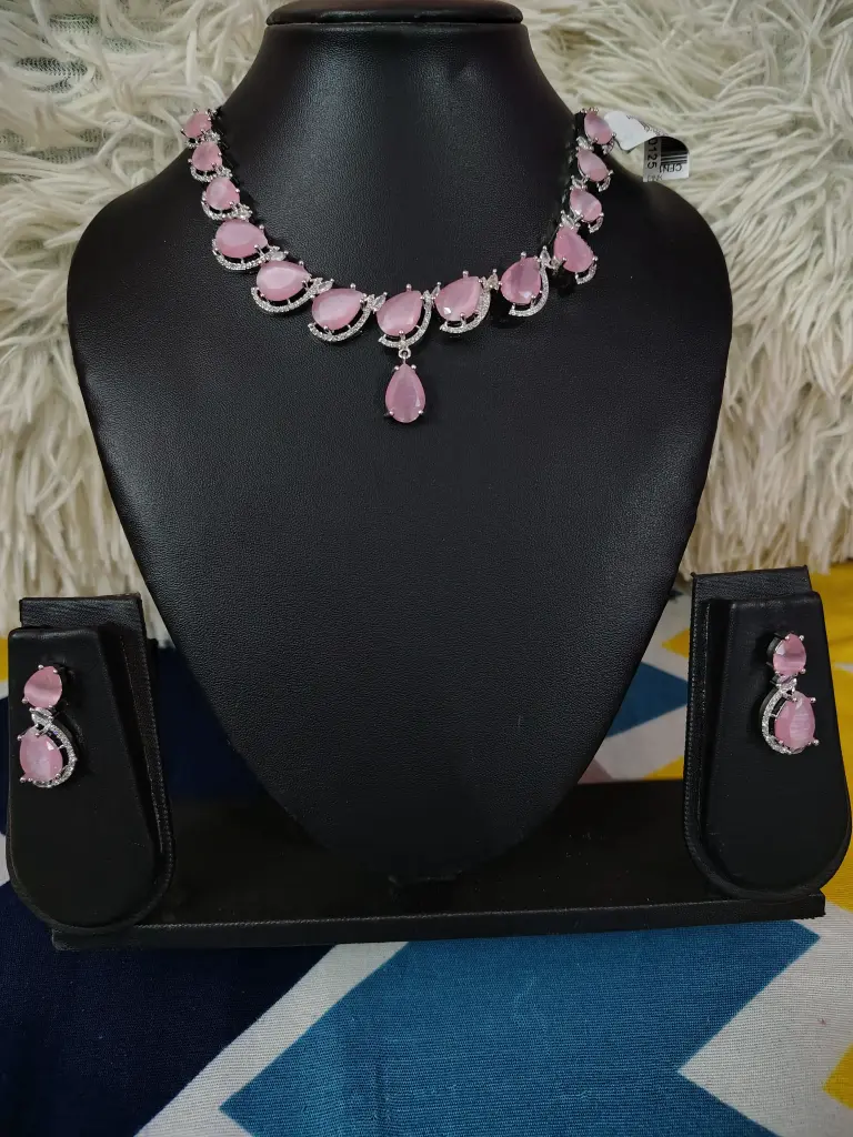 Pink colour American diamond jewellery