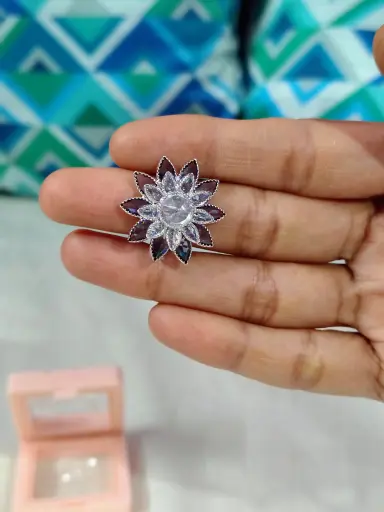 Violet colour American diamond adjustable ring