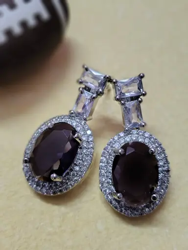 Purple colour American diamond earrings
