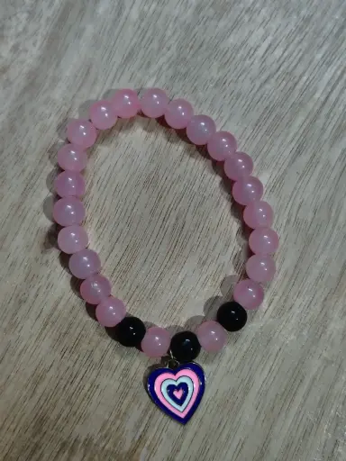 Pink and black colour charm bracelet