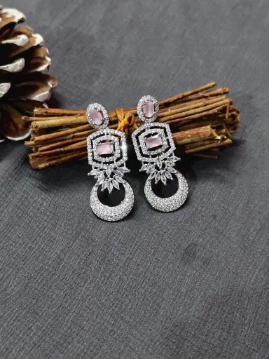 Peach colour American diamond earrings