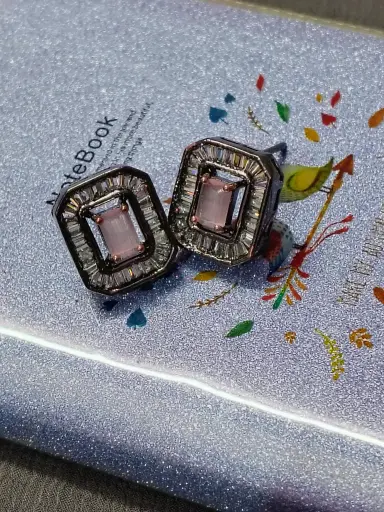 Peach colour American diamond studs