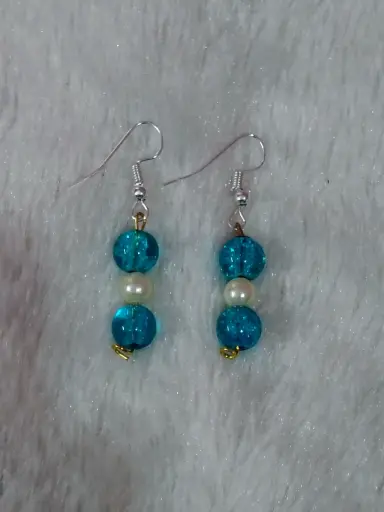 White pearl and blue crackle earrings