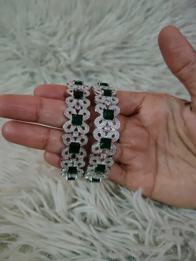 Green colour American diamond bangles size (2-6)