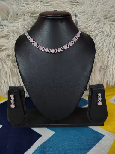 White and pink colour American diamond jewellery