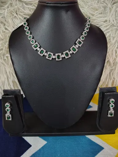 Green colour American diamond jewellery
