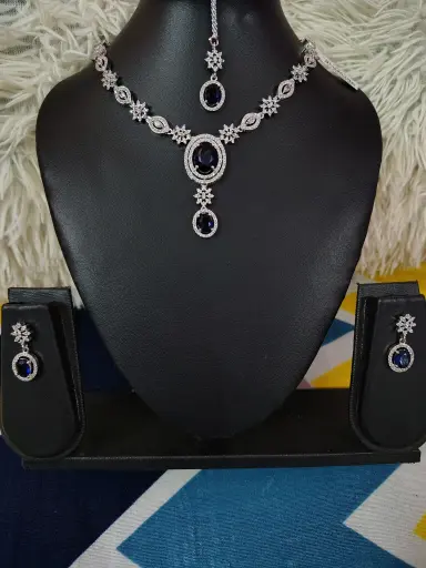 Blue colour American diamond jewellery