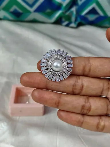 White pearl American diamond adjustable ring