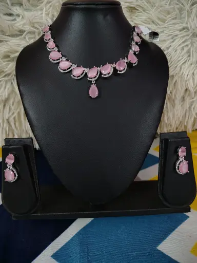 Pink colour American diamond jewellery
