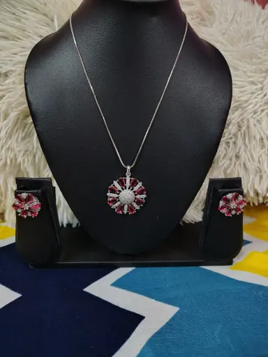 Red colour American diamond pendant necklace