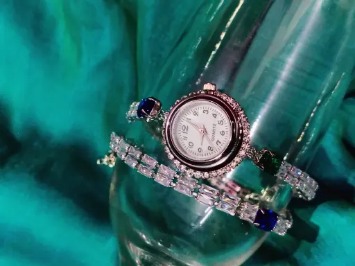 Multi colour American diamond bracelet com watch